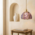 Deep Purple Pebble-Pattern Handmade Tiffany-Inspired Pendant Light with Petal-Panel Dome - view 6