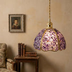 Deep Purple Pebble-Pattern Handmade Tiffany-Inspired Pendant Light with Petal-Panel Dome - view 8