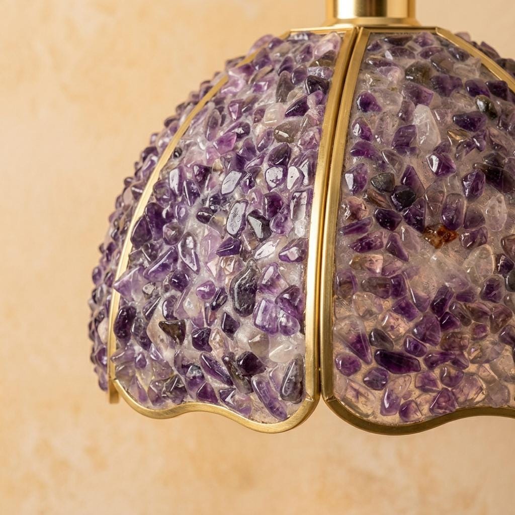 Deep Purple Pebble-Pattern Handmade Tiffany-Inspired Pendant Light with Petal-Panel Dome - view 3