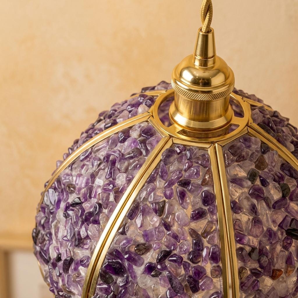 Deep Purple Pebble-Pattern Handmade Tiffany-Inspired Pendant Light with Petal-Panel Dome - view 4