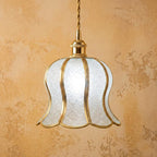 Handmade Clear-Look Tiffany-Inspired Pendant Light, Embossed-Look Bell with Scalloped Edge by AuroraeGlass