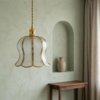 Handmade Clear-Look Tiffany-Inspired Pendant Light, Embossed-Look Bell with Scalloped Edge - view 7