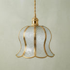 Handmade Clear-Look Tiffany-Inspired Pendant Light, Embossed-Look Bell with Scalloped Edge - view 5
