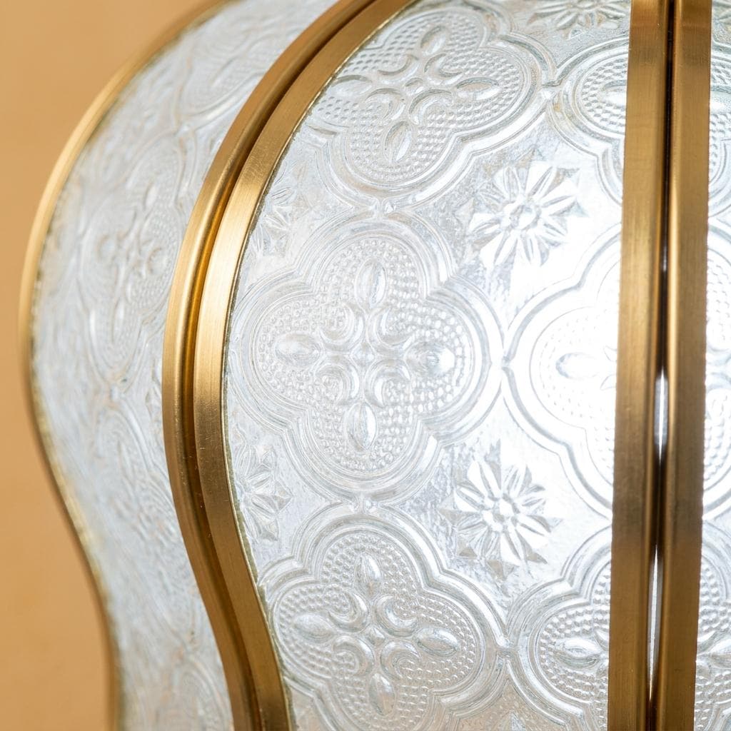Handmade Clear-Look Tiffany-Inspired Pendant Light, Embossed-Look Bell with Scalloped Edge - view 2