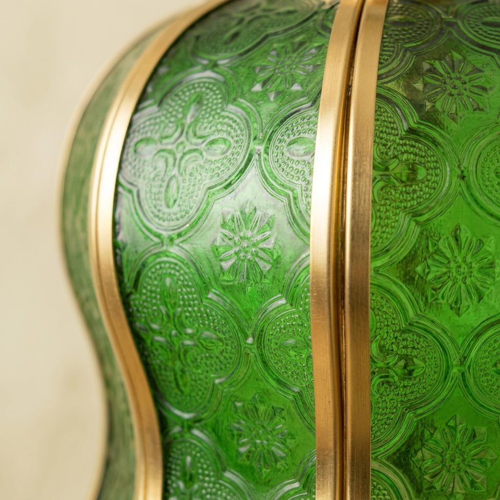 Handmade Green Tiffany-Inspired Pendant Light, Embossed-Look Bell with Scalloped Edge - view 2