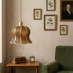 Handmade Warm Brown Tiffany-Inspired Pendant Light, Embossed-Look Bell with Scalloped Edge - view 9