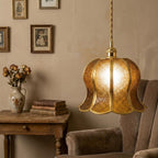 Handmade Warm Brown Tiffany-Inspired Pendant Light, Embossed-Look Bell with Scalloped Edge - view 8