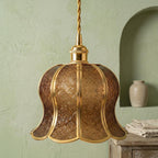Handmade Warm Brown Tiffany-Inspired Pendant Light, Embossed-Look Bell with Scalloped Edge - view 7