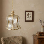 Handmade Clear-Look Tiffany-Inspired Pendant Light, Textured-Look Bell with Scalloped Edge - view 9