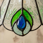 Green and Blue Feather-Eye Tiffany-Inspired Pendant Light, Pointed Scalloped Bell, Handmade - view 2