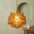 Warm Brown Petal Tiffany-Inspired Pendant Light, Rounded Bud Form, Handmade - view 6