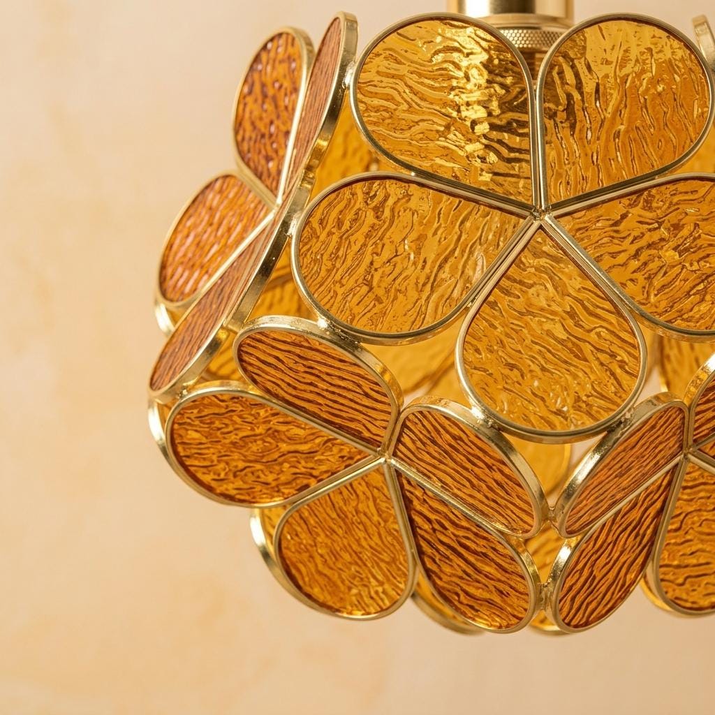 Warm Brown Petal Tiffany-Inspired Pendant Light, Rounded Bud Form, Handmade - view 3