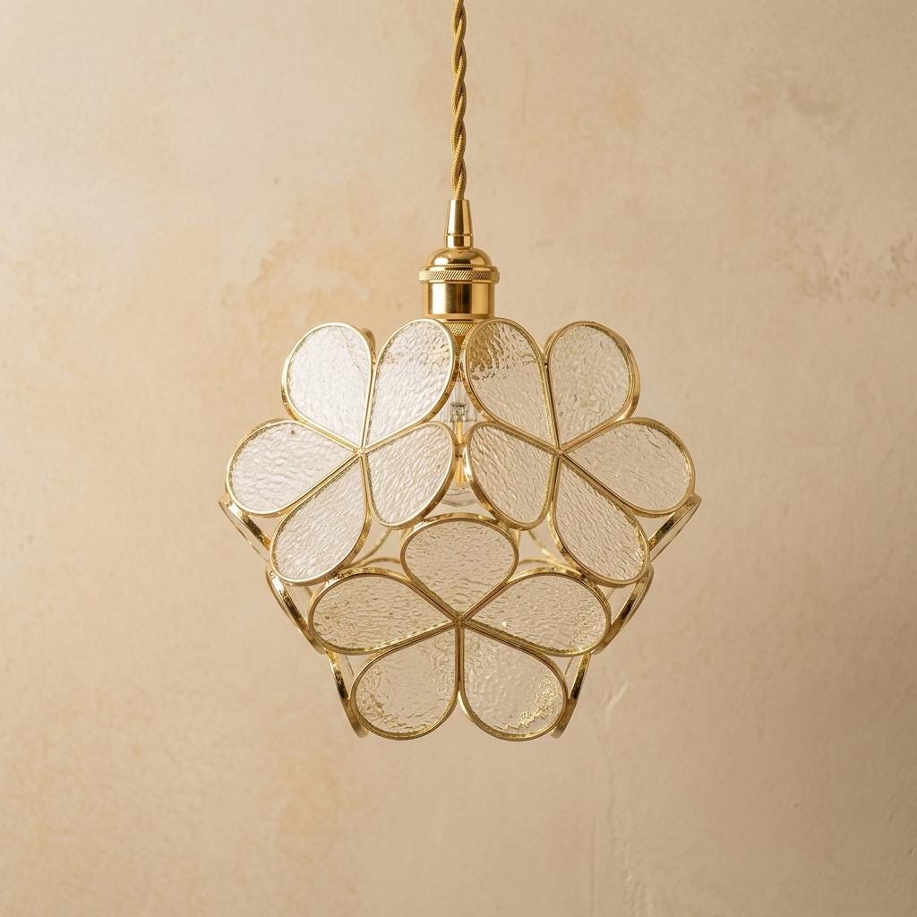 Pearl-Look Petal Tiffany-Inspired Pendant Light, Open Bud Form, Handmade - view 5