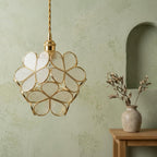 Pearl-Look Petal Tiffany-Inspired Pendant Light, Open Bud Form, Handmade - view 7