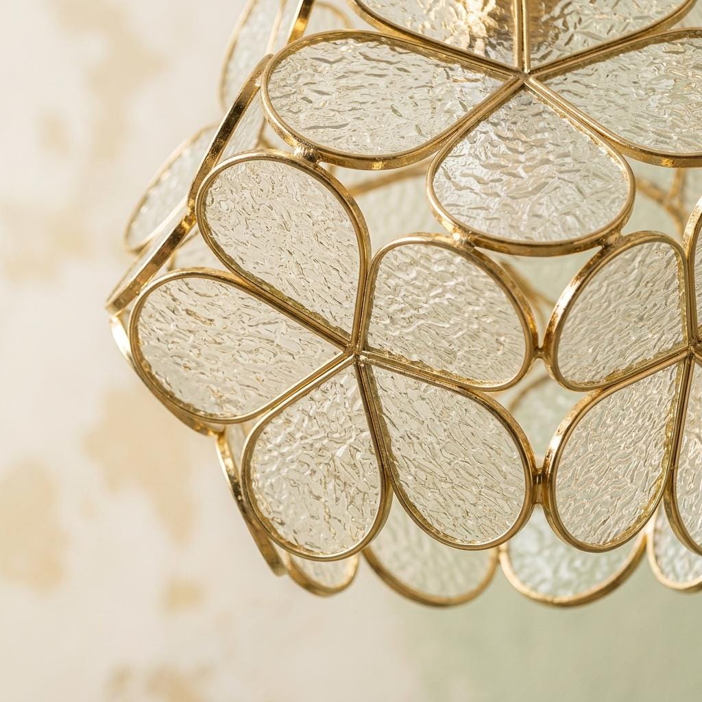 Pearl-Look Petal Tiffany-Inspired Pendant Light, Open Bud Form, Handmade - view 3