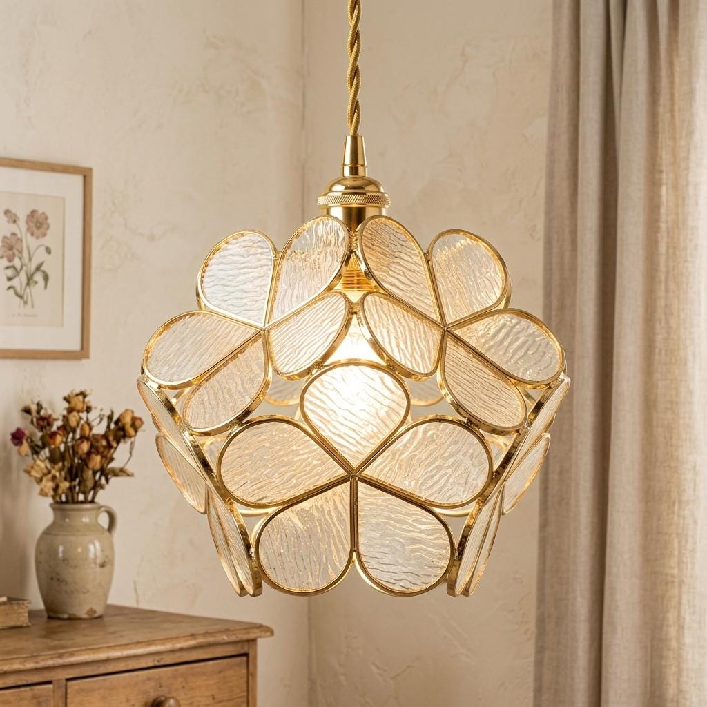 Clear-Look Rounded Petal Tiffany-Inspired Pendant Light, Layered Bud Form, Handmade - view 10