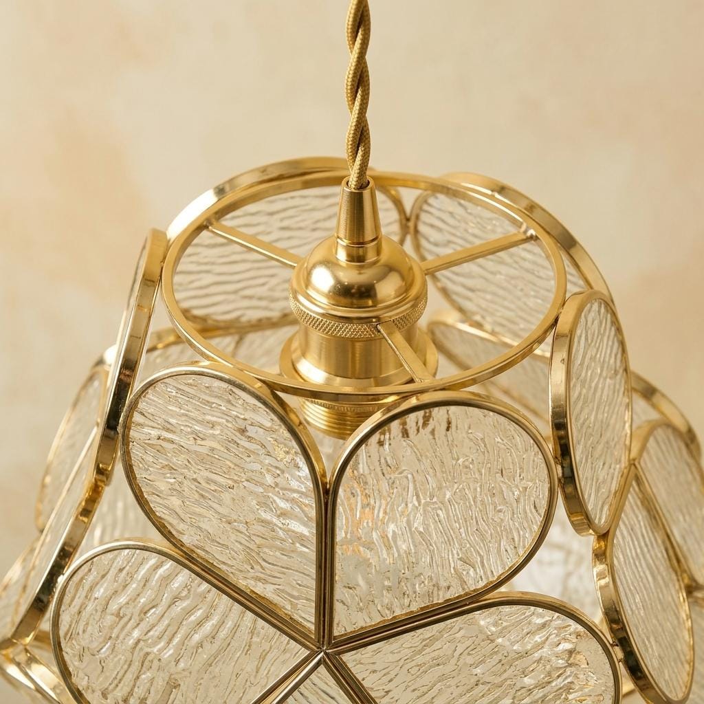 Clear-Look Rounded Petal Tiffany-Inspired Pendant Light, Layered Bud Form, Handmade - view 4