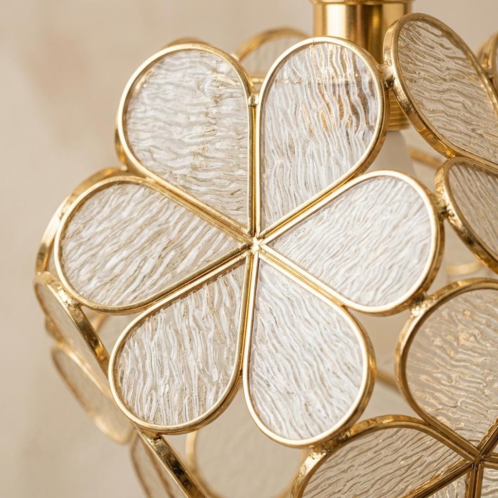 Clear-Look Rounded Petal Tiffany-Inspired Pendant Light, Layered Bud Form, Handmade - view 2