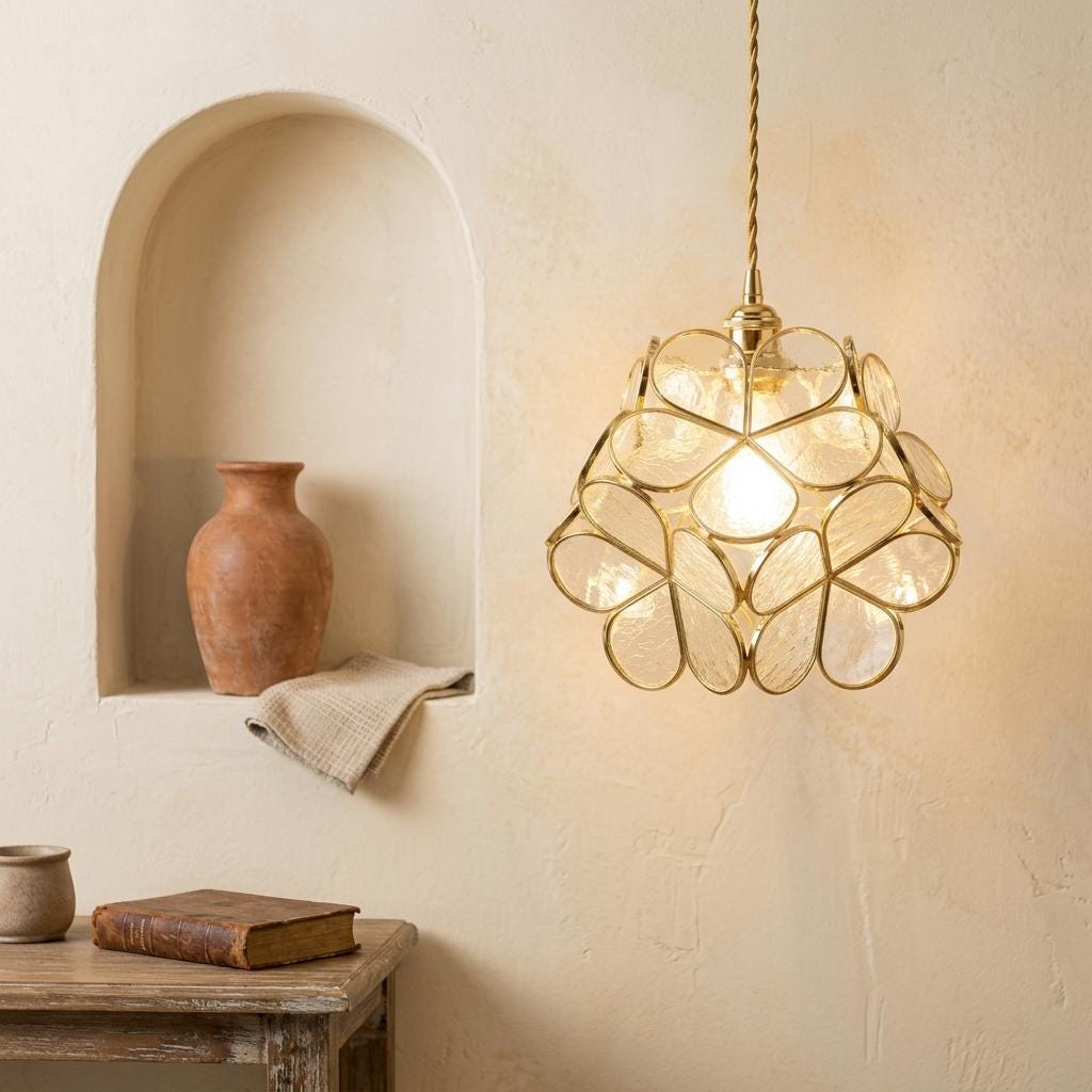 Clear-Look Layered Petal Pendant Light, Full Flower Form, Handmade - view 5