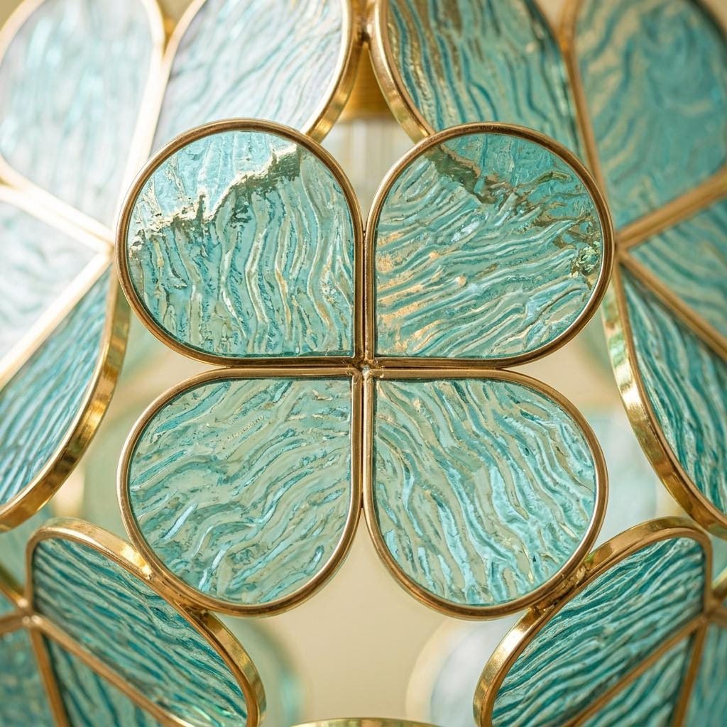 Aqua Petal Tiffany-Inspired Pendant Light, Rounded Bud Form, Handmade - view 2
