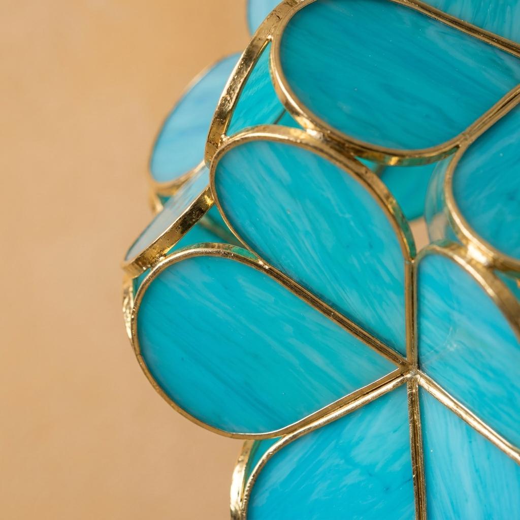 Blue-Green Petal Tiffany-Inspired Pendant Light, Rounded Bud Form, Handmade - view 2