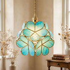 Blue-Green Petal Tiffany-Inspired Pendant Light, Rounded Bud Form, Handmade - view 10