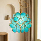 Blue-Green Petal Tiffany-Inspired Pendant Light, Rounded Bud Form, Handmade - view 6