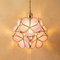 Rose Pink Petal Tiffany-Inspired Pendant Light, Rounded Bud Form, Handmade by AuroraeGlass