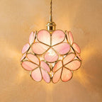 Rose Pink Petal Tiffany-Inspired Pendant Light, Rounded Bud Form, Handmade by AuroraeGlass