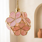 Rose Pink Petal Tiffany-Inspired Pendant Light, Rounded Bud Form, Handmade - view 7