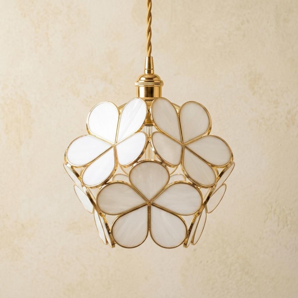 Cream Petal Tiffany-Inspired Pendant Light, Layered Bud Form, Handmade - view 5