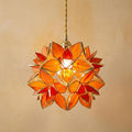 Orange Pointed-Petal Pendant Light, Radiating Flower Form, Handmade by AuroraeGlass