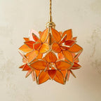Orange Pointed-Petal Pendant Light, Radiating Flower Form, Handmade - view 5