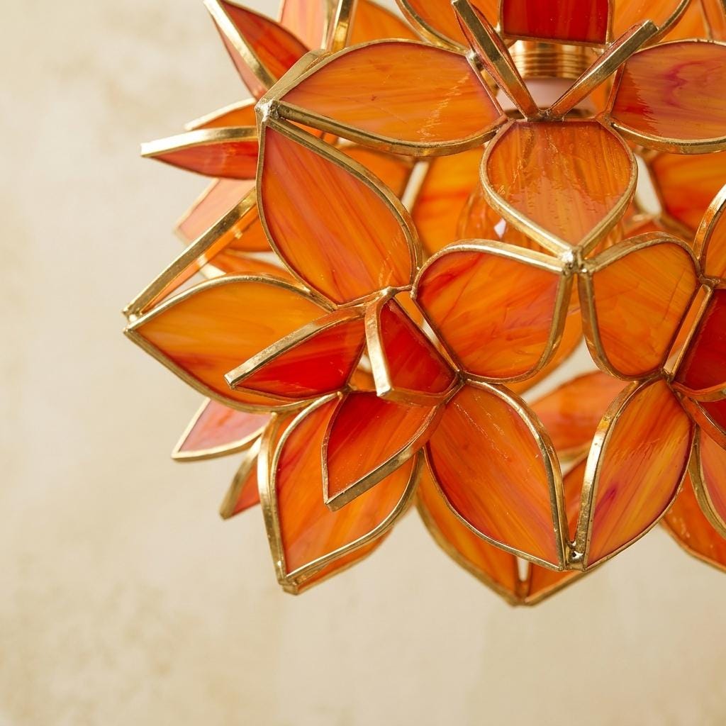 Orange Pointed-Petal Pendant Light, Radiating Flower Form, Handmade - view 3