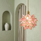 Pink Pointed-Petal Pendant Light, Radiating Flower Form, Handmade - view 6