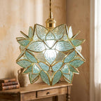 Aqua Pointed-Petal Tiffany-Inspired Pendant Light, Layered Flower Form, Handmade - view 10