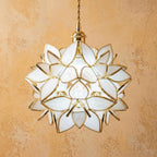 Cream Pointed-Petal Pendant Light, Radiating Flower Form, Handmade - view 4