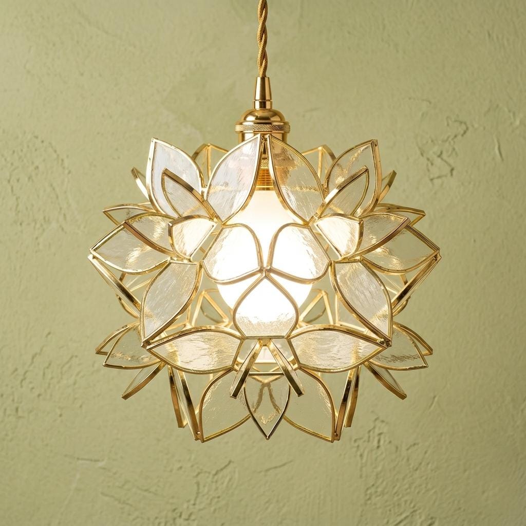 Clear-Look Pointed-Petal Pendant Light, Open Flower Form, Handmade by AuroraeGlass