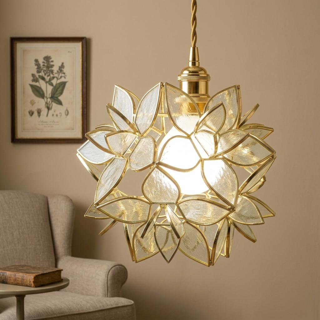 Clear-Look Pointed-Petal Pendant Light, Open Flower Form, Handmade - view 7