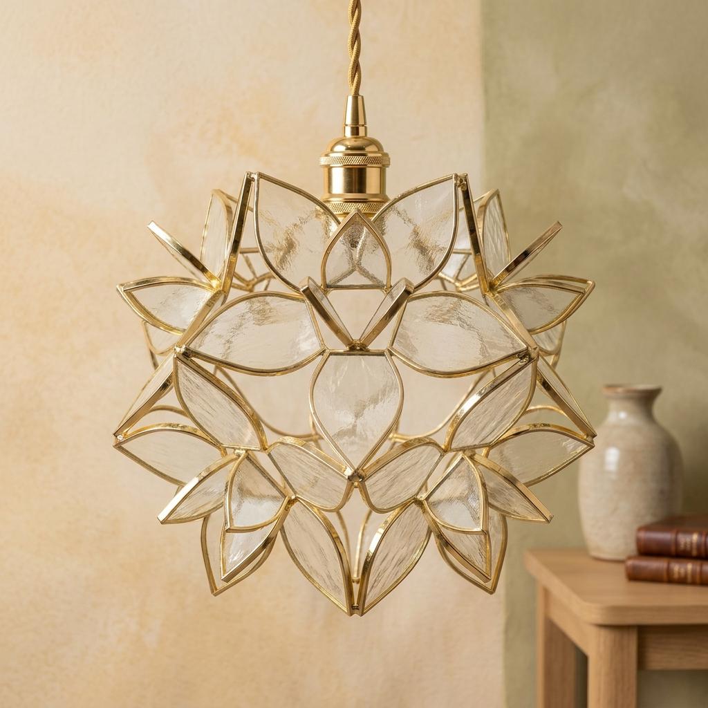 Clear-Look Pointed-Petal Pendant Light, Open Flower Form, Handmade - view 10