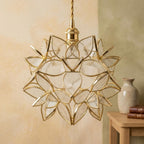 Clear-Look Pointed-Petal Pendant Light, Open Flower Form, Handmade - view 10