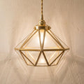 Clear-Look Geometric Diamond Tiffany-Inspired Pendant Light, Gold-Tone Frame, Handmade by AuroraeGlass