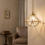 Clear-Look Geometric Diamond Tiffany-Inspired Pendant Light, Gold-Tone Frame, Handmade - view 8