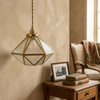 Clear-Look Wide Diamond Tiffany-Inspired Pendant Light, Textured-Look Panels, Handmade - view 9
