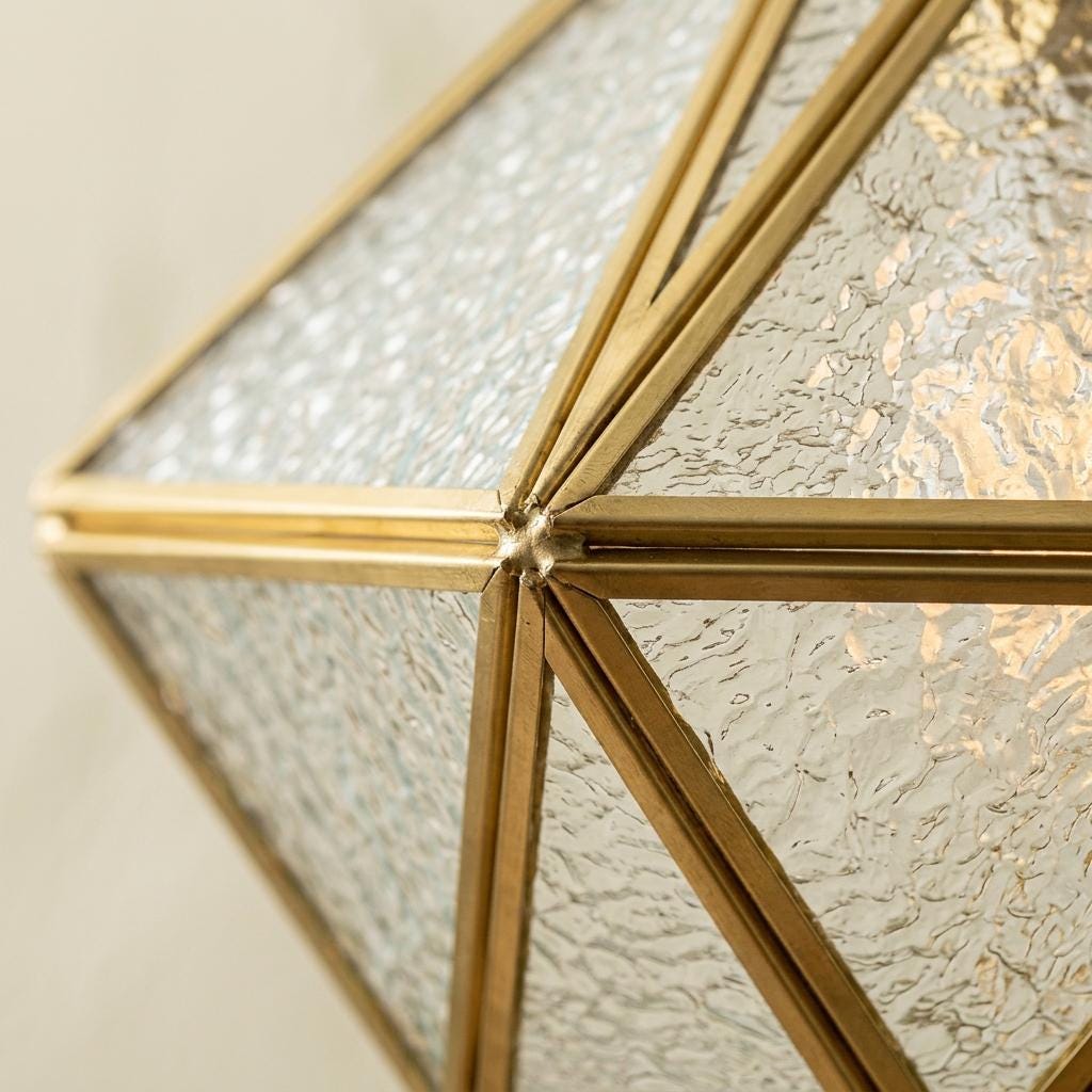 Clear-Look Wide Diamond Tiffany-Inspired Pendant Light, Textured-Look Panels, Handmade - view 2