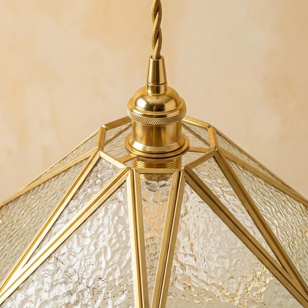 Clear-Look Wide Diamond Tiffany-Inspired Pendant Light, Textured-Look Panels, Handmade - view 4
