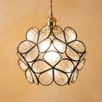 Clear-Look Rounded Petal Tiffany-Inspired Pendant Light, Dark Frame, Handmade by AuroraeGlass