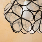 Clear-Look Rounded Petal Tiffany-Inspired Pendant Light, Dark Frame, Handmade - view 3