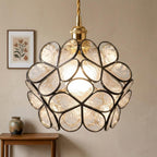 Clear-Look Rounded Petal Tiffany-Inspired Pendant Light, Dark Frame, Handmade - view 10