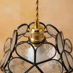 Clear-Look Rounded Petal Tiffany-Inspired Pendant Light, Dark Frame, Handmade - view 4